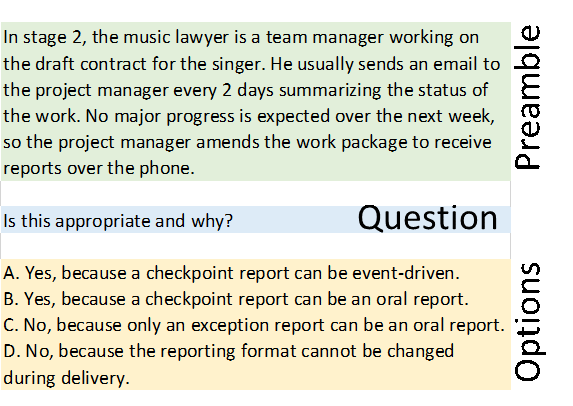 PRINCE2 Practitioner exam tip - example standard question.