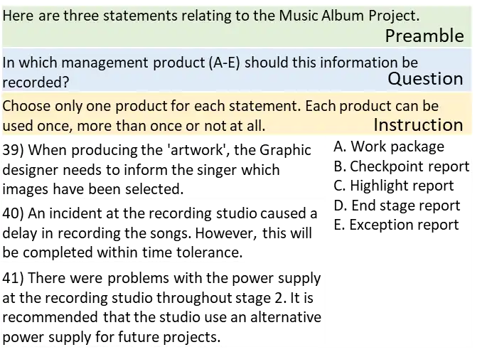 Practitioner exam tip - example matching question.